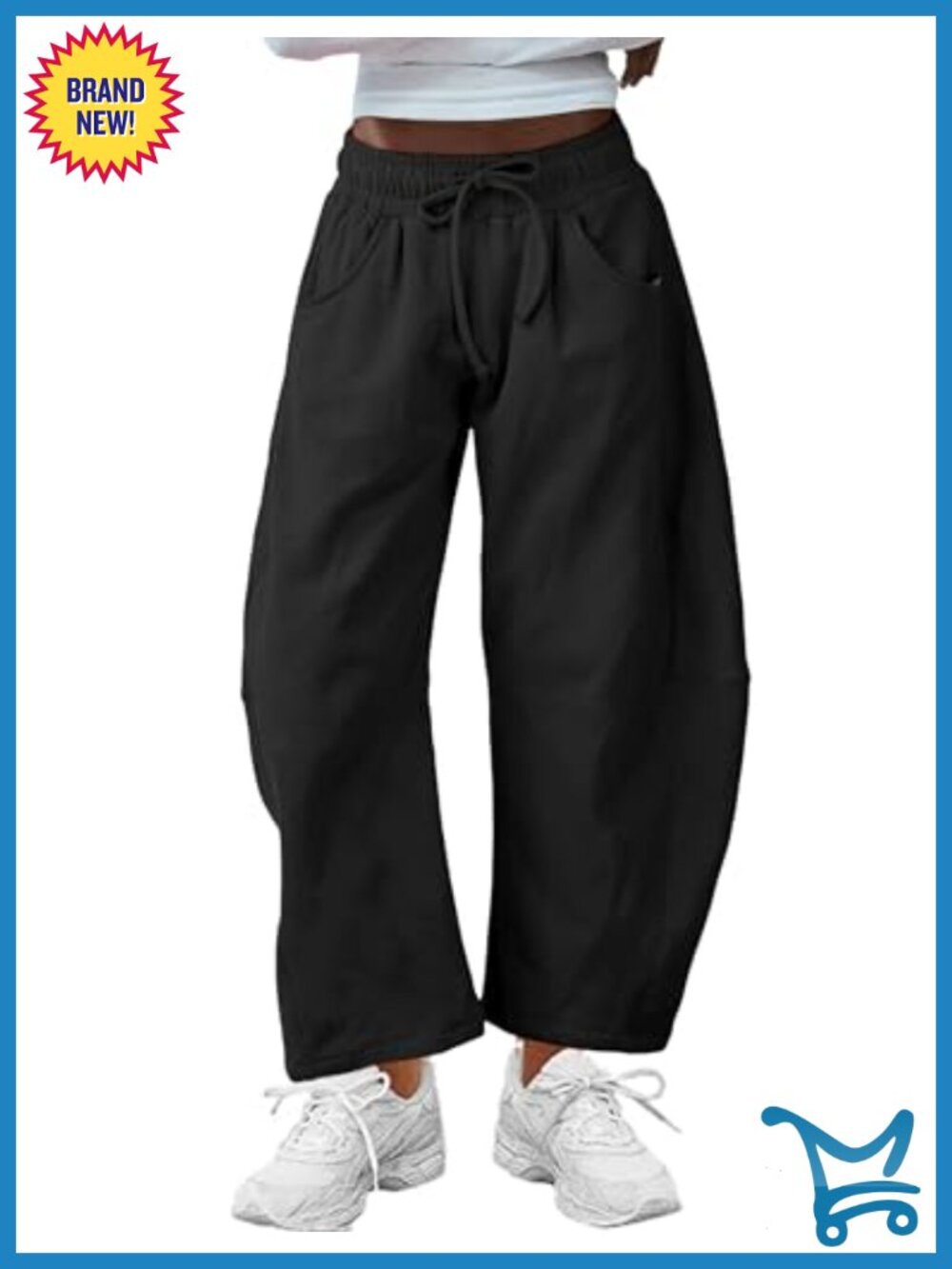 SeekMe Barrel Leg Drawstring Sweatpants with Pockets Relaxed Fit Cotton Blend